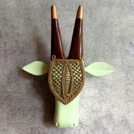 Pista Green Cow Head Handcrafted Wooden Wall Art
